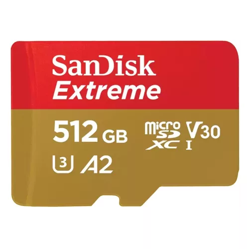 SanDisk Extreme® microSDXC™ 512GB memóriakártya + adapter (UHS-I) (V30) (U3) (A2) (C10) (190MB/s) (00121589)