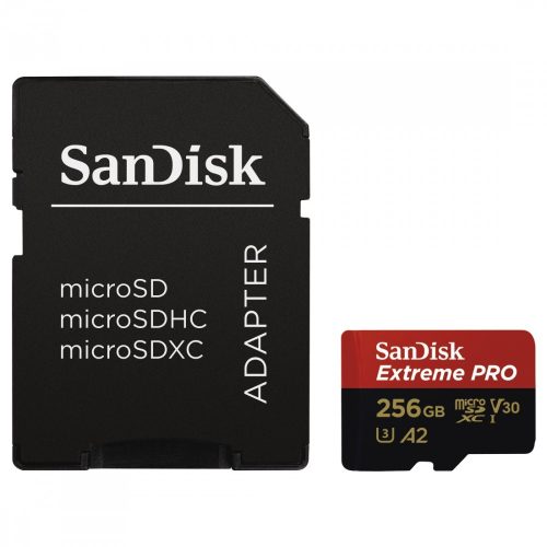 SanDisk Extreme® PRO microSDXC™ 256GB memóriakártya + adapter (UHS-I) (V30) (U3) (170MB/s) (Class10) (A2) (00183522)