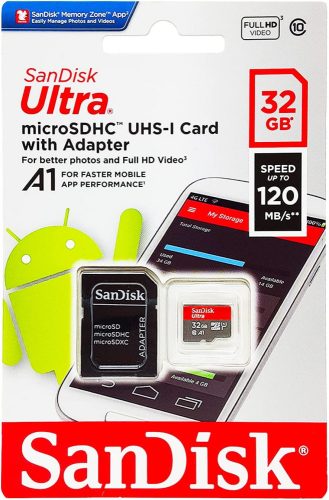 SanDisk Ultra® microSDXC™ 32GB memóriakártya + adapter (UHS-I) (120MB/s) (Class10) (A1) (00186503)