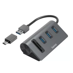 Hama USB HUB // kártya olvasó (USB-C // USB-A) (00200140)