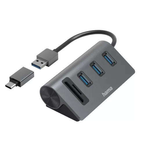 Hama USB HUB // kártya olvasó (USB-C // USB-A) (00200140)