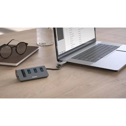 Hama USB HUB // kártya olvasó (USB-C // USB-A) (00200140)
