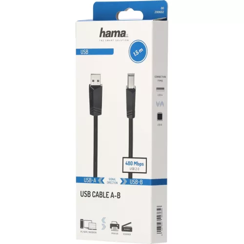 Hama USB kábel (USB-A // USB-B) (1.5m) (480Mbps) (00200602)
