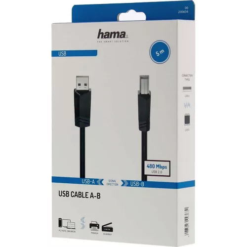 Hama USB kábel (USB-A // USB-B) (5m) (480Mbps) (00200604)