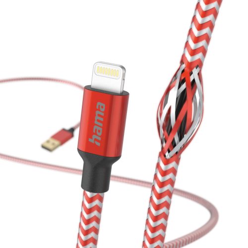 Hama "REFLECTIVE" (USB-A // LIGHTNING) (1.5m) (red) (00201554)