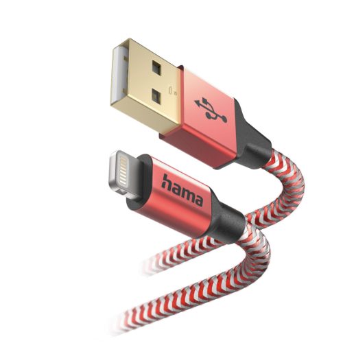 Hama "REFLECTIVE" (USB-A // LIGHTNING) (1.5m) (red) (00201554)