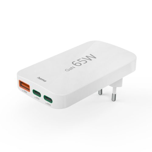 Hama USB hálózati töltő - összehajtható (USB-A + 2x USB-C) "PD/QC" (65W) (00201976)