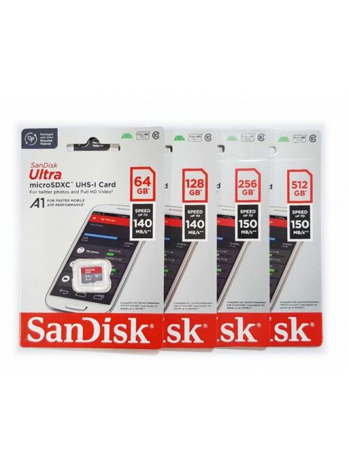 SanDisk Ultra® microSDXC™ 512GB memóriakártya + adapter (UHS-I) (150MB/s) (Class10) (A1) (00215424)