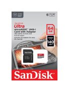 SanDisk Ultra® microSDXC™ 64GB memóriakártya + adapter (UHS-I) (140MB/s) (Class10) (A1) (00215426)