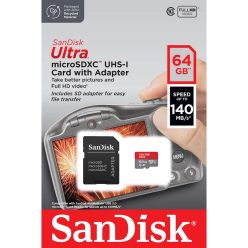   SanDisk Ultra® microSDXC™ 64GB memóriakártya + adapter (UHS-I) (140MB/s) (Class10) (A1) (00215426)