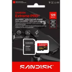   SANDISK Extreme PRO microSDXC memóriakártya 128GB, 250/120MB/s, 5K, 4K UHD-UHS-I