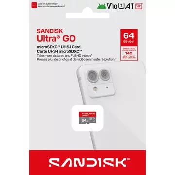 SanDisk Ultra GO microSDXC memóriakártya 64GB, 140MB/s UHS-I, V10, U1, C10, A1