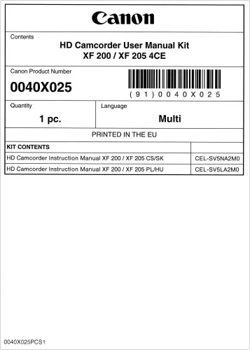 Canon XF200 + XF205 használati útmutató