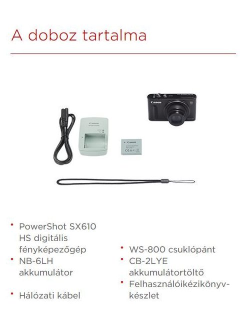 Canon PowerShot SX610HS (3 színben) (fekete) (WiFi + NFC)