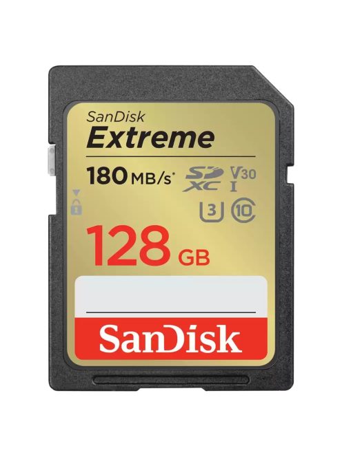 SanDisk Extreme® SDXC™ 128GB memóriakártya (UHS-I) (V30) (U3) (C10) (180MB/s) (121580)