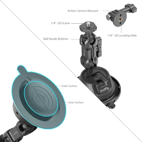 SmallRig 4193 Portable Suction Cup Mount Support for Action Cameras SC-1K