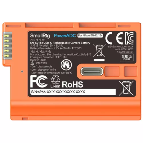 SmallRig 4966 EN-EL15c USB-C Rechargeable Camera Battery Orange