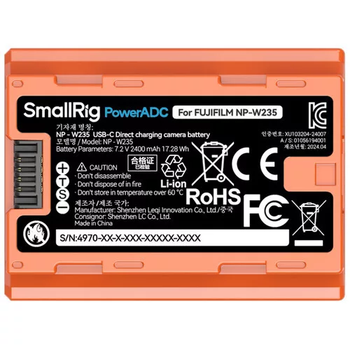 SmallRig 4970 NP-W235 USB-C Rechargeable Camera Battery Orange