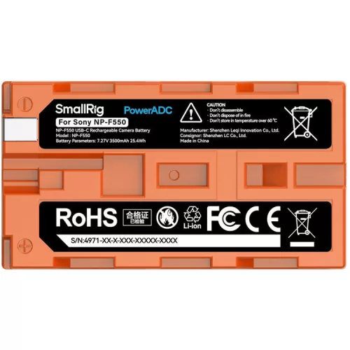 SmallRig 4971 NP-F550 USB-C Rechargeable Camera Battery Orange