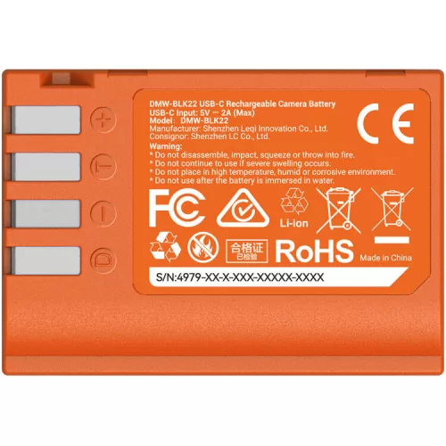 SmallRig 4979 Camera Battery USB-C Rechargeable DMW-BLK22 Orange