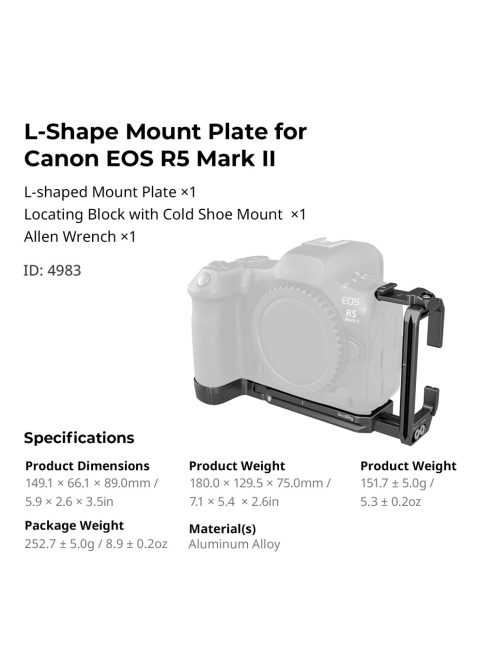 SmallRig 4983 L-Shape Mount Plate (for Canon EOS R5 mark II)