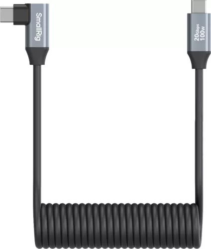 SmallRig 4792 USB-C Straight to USB-C Angled Coiled Data Cable