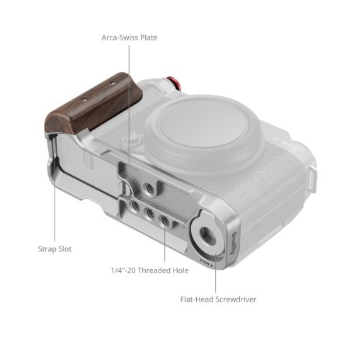 SmallRig 5261 L-Shape Mount Plate with Wooden Handle (for Fujifilm X-M5) (silver)
