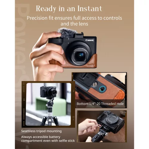 SmallRig 5385 Leather Case KIT (for Canon PowerShot V1) (brown)