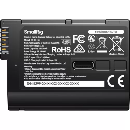 SmallRig 5299 USB-C Camera Battery with Power Display for Nikon EN-EL15c