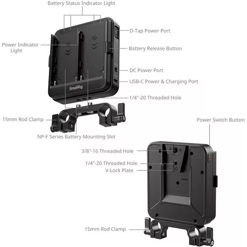 SmallRig 5537 Adapter Plate Kit for NP-F Type Batteries for 15mm LWS Rods (Supports UPS)