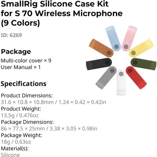 SmallRig 6269 Silicone Case Kit for S70 Wireless Microphone (9 Colors)
