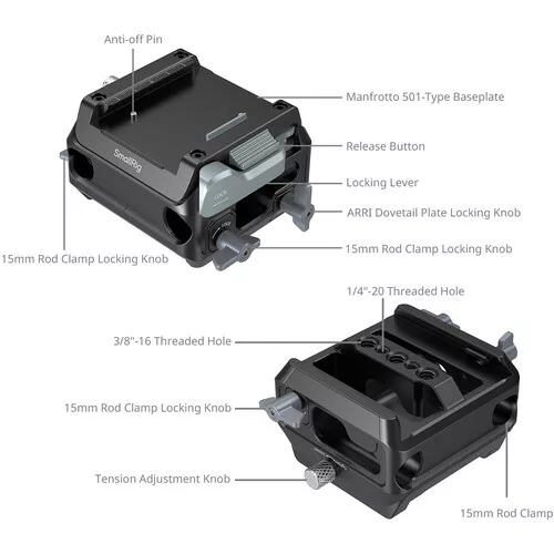 SmallRig 5366 Manfrotto-Type Mount Plate Kit with 15mm Dual Rod Clamp