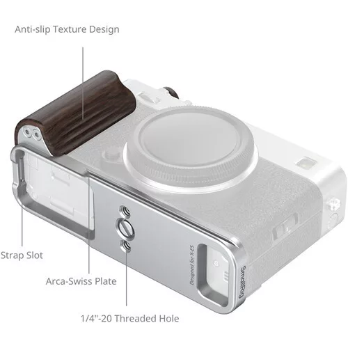 SmallRig 6236 L-Shaped Mount Plate with Wooden Handle for FUJIFILM X-E5 (Ebony, Silver)