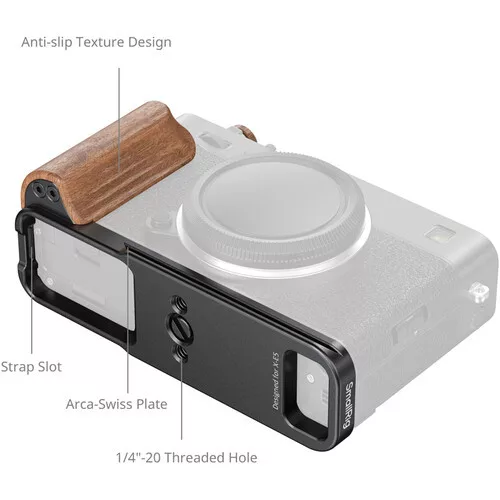 SmallRig 5985 L-Shaped Mount Plate with Wooden Handle for FUJIFILM X-E5 (Rosewood, Black)