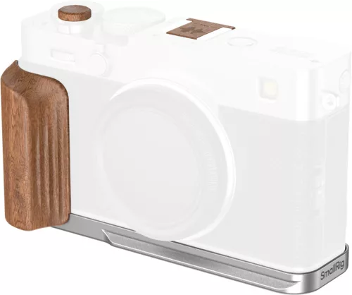 SmallRig 5984 L-Shaped Mount Plate with Wooden Handle for FUJIFILM X-E5 (Rosewood, Silver)