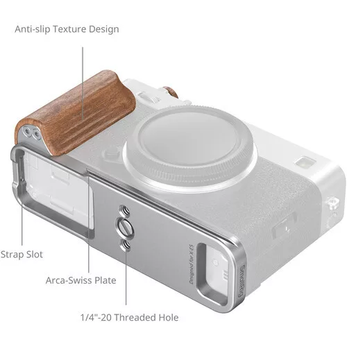 SmallRig 5984 L-Shaped Mount Plate with Wooden Handle for FUJIFILM X-E5 (Rosewood, Silver)