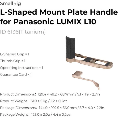 SmallRig 6136 L-Shaped Mount Plate Handle for Panasonic LUMIX L10 Titanium