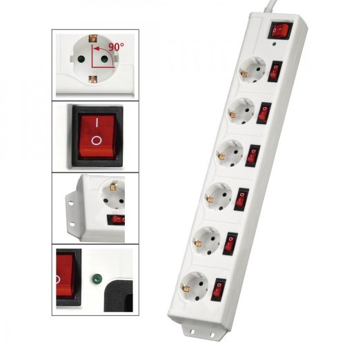 Hama hálózati elosztó XL, 6 részes (külön is kapcsolható) (white) (137239)