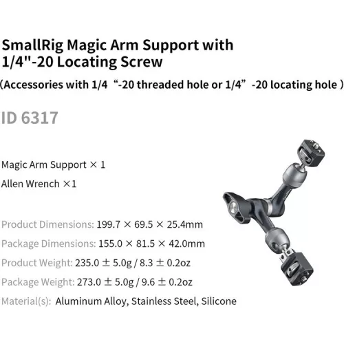 SmallRig 6317 Magic Arm Support with 1/4"-20 Locating Screw