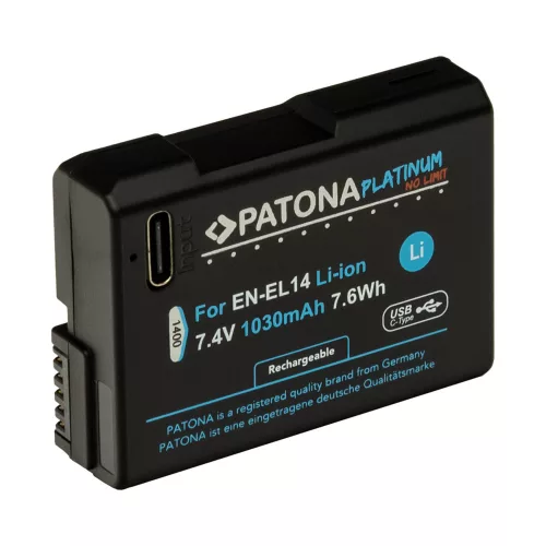 PATONA EN-EL14 PLATINUM akkumulátor (1.030mAh) (USB-C) (for Nikon) (1400)