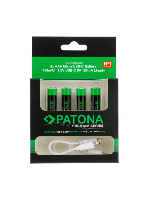 PATONA AAA PREMIUM akkumulátor (USB-C) (500mAh) (4db) (1409)