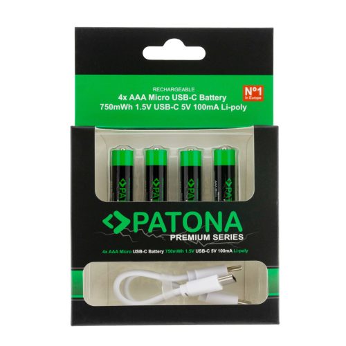 PATONA AAA PREMIUM akkumulátor (USB-C) (500mAh) (4db) (1409)