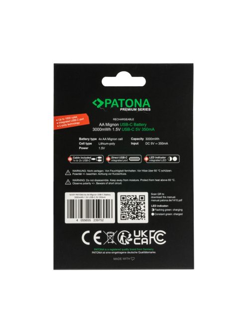 PATONA AA PREMIUM akkumulátor (USB-C) (2.000mAh) (4db) (1410)