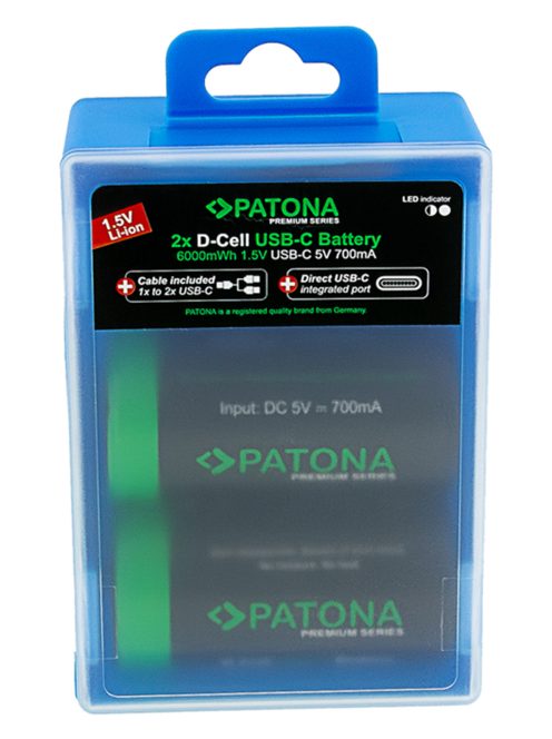 PATONA D (góliát) (LR20) PREMIUM akkumulátor (USB-C) (4.000mAh) (2db) (1412)