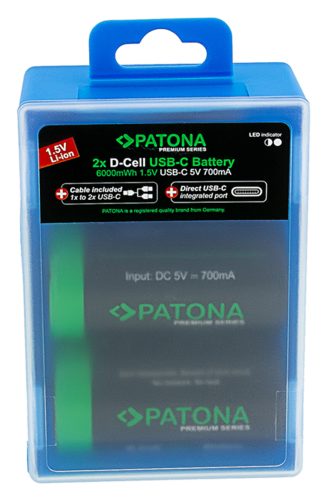 PATONA D (góliát) (LR20) PREMIUM akkumulátor (USB-C) (4.000mAh) (2db) (1412)