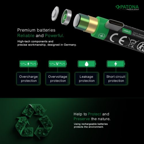 PATONA D (góliát) (LR20) PREMIUM akkumulátor (USB-C) (4.000mAh) (2db) (1412)