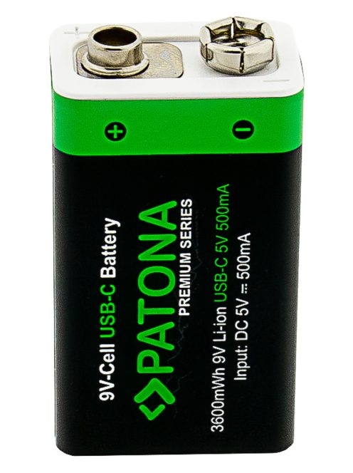 PATONA 9V (6F22) PREMIUM akkumulátor (USB-C) (400mAh) (2db) (1413)