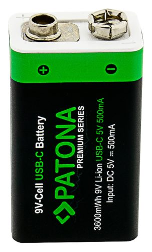 PATONA 9V (6F22) PREMIUM akkumulátor (USB-C) (400mAh) (2db) (1413)
