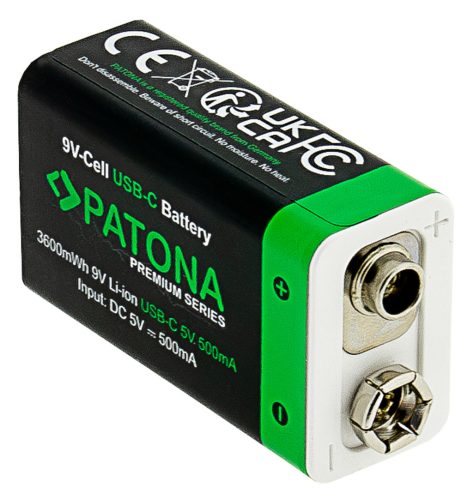 PATONA 9V (6F22) PREMIUM akkumulátor (USB-C) (400mAh) (2db) (1413)