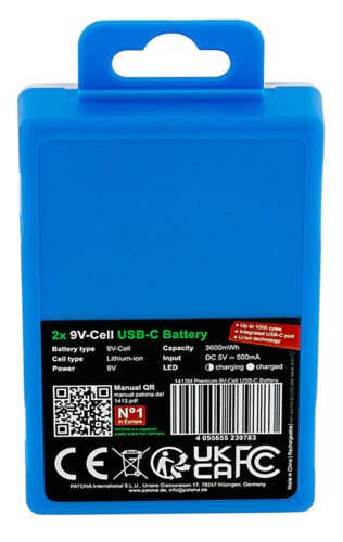 PATONA 9V (6F22) PREMIUM akkumulátor (USB-C) (400mAh) (2db) (1413)